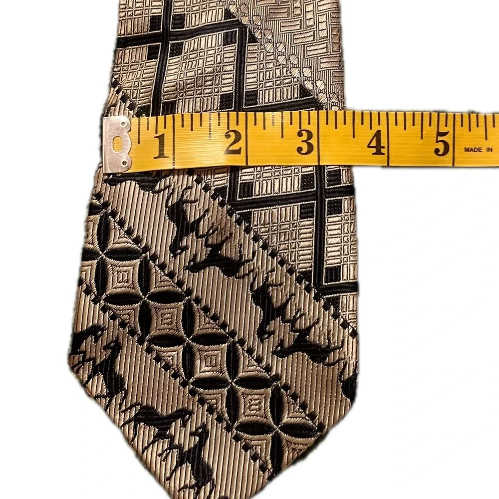 Vintage Silver Navy Geometric Equestrian Horse Tie 4 Inch Disco Fall Funky